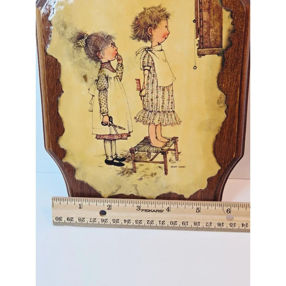 Vintage 1979 Holly Hobbie Wood Plaque Wall Art Decoupage Haircut Girls
